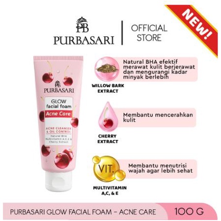 Purbasari Facial Foam Glow Brightening Acne Care Moisturizing - Netto 100 g