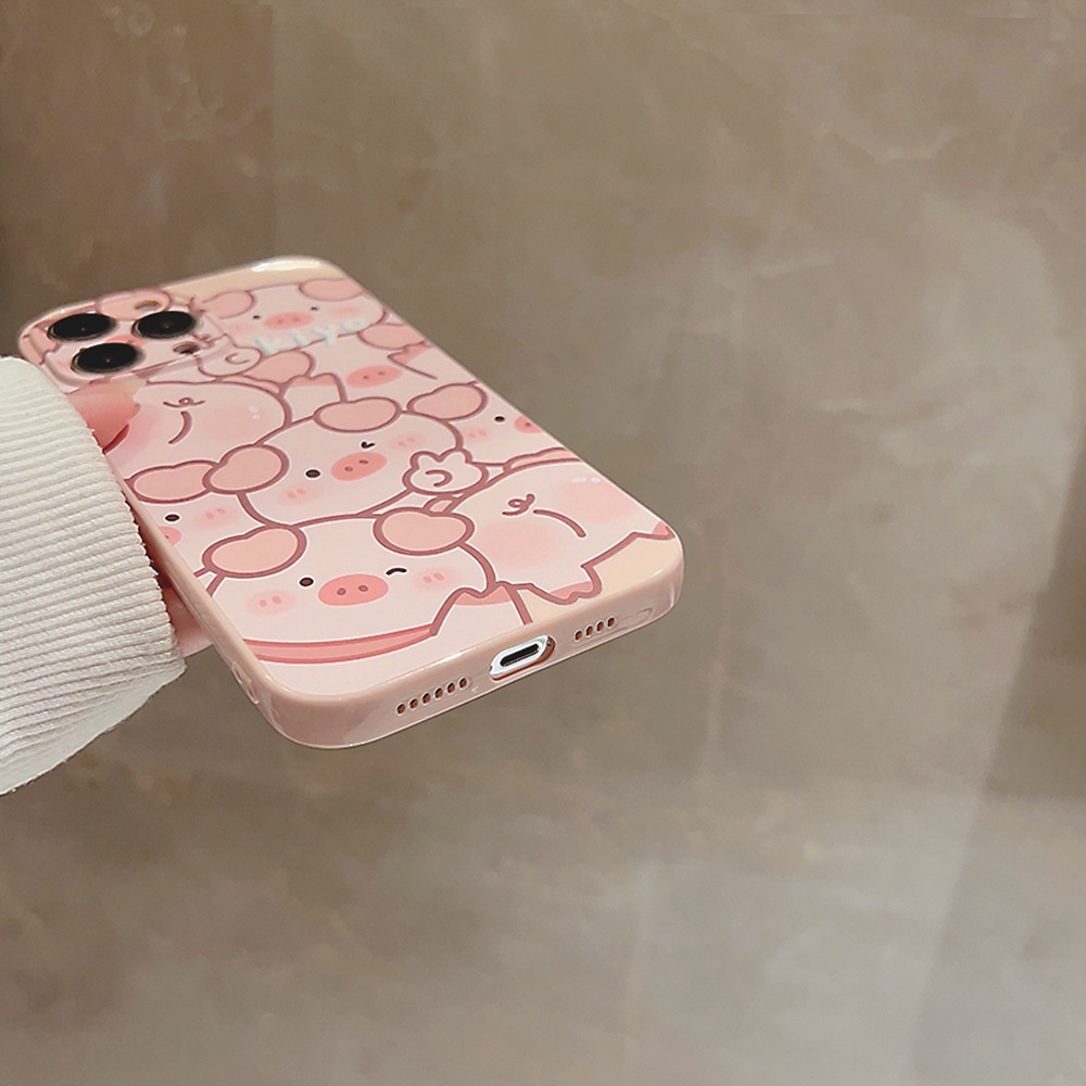 IPHONE Hewan Lucu Kartun Pink Wink Pig Penuh Perlindungan Ponsel Case Cover Pelindung Untuk Iphone11 12 13 14 PLUS PRO MAX Se 2020