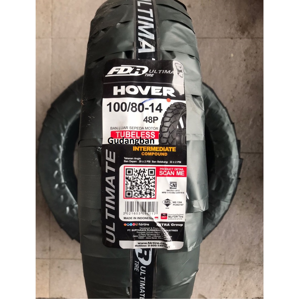 ( RING 14 ) FDR Hover Ultimate 100 / 80 - 14 Dual Purpose Ban Motor Semi Trail Tubeless FREE PENTIL