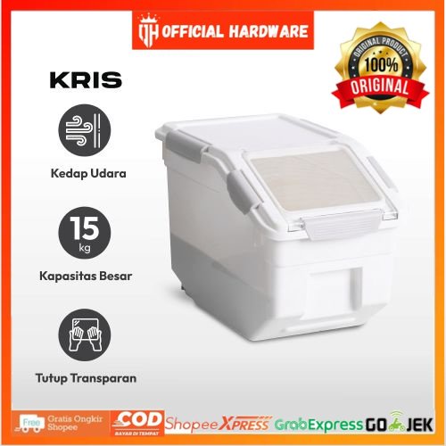 Kris 15 Kg Tempat Beras Double Seal - Putih/Tempat beras