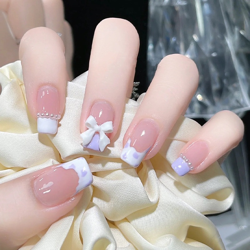 X82 24 Pcs DIY Kuku Palsu French Cool Finger Nail Art Stiker Kuku Palsu
