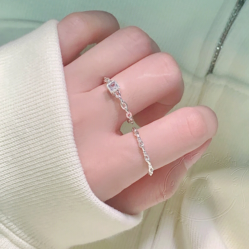 Roselife Korea Indah S925 Perak Kubus Kecil Zirkon Rantai Logam Terbuka Cincin Untuk Wanita Perempuan Elegan Geometris Berongga Simpul Ringjavascript:s Fashion Jari Perhiasan Aksesoris