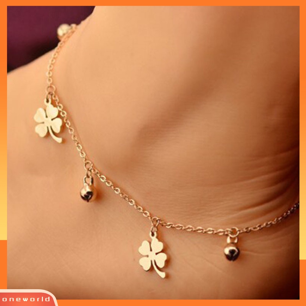 [WOD] Lucky Clover Bells Charm Anklet Kaki Rantai Wanita Musim Panas Sandal Ankle Bracelet