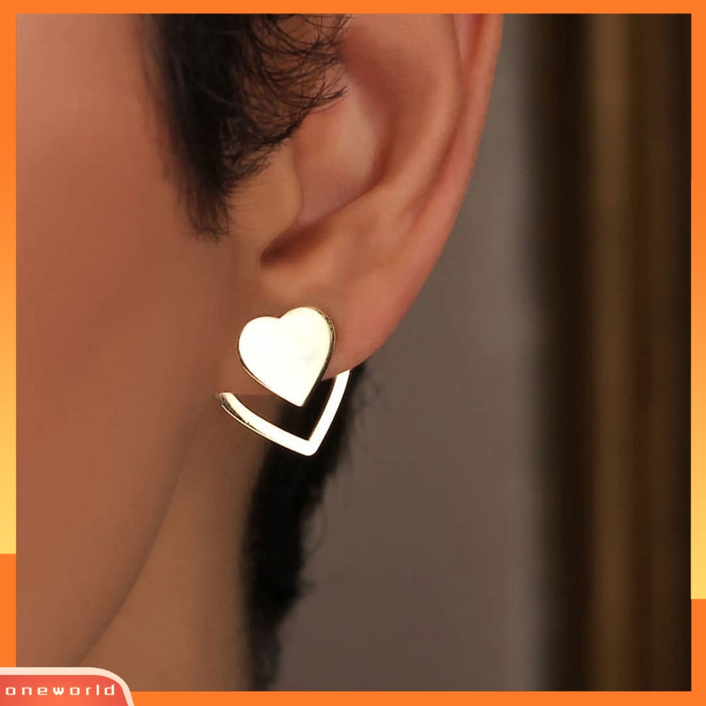 [WOD] 1pasang Anting Stud Dua Lapis Hati Sederhana Wanita Indah Semua Pertandingan Ear Studs Untuk Pakaian Sehari-Hari