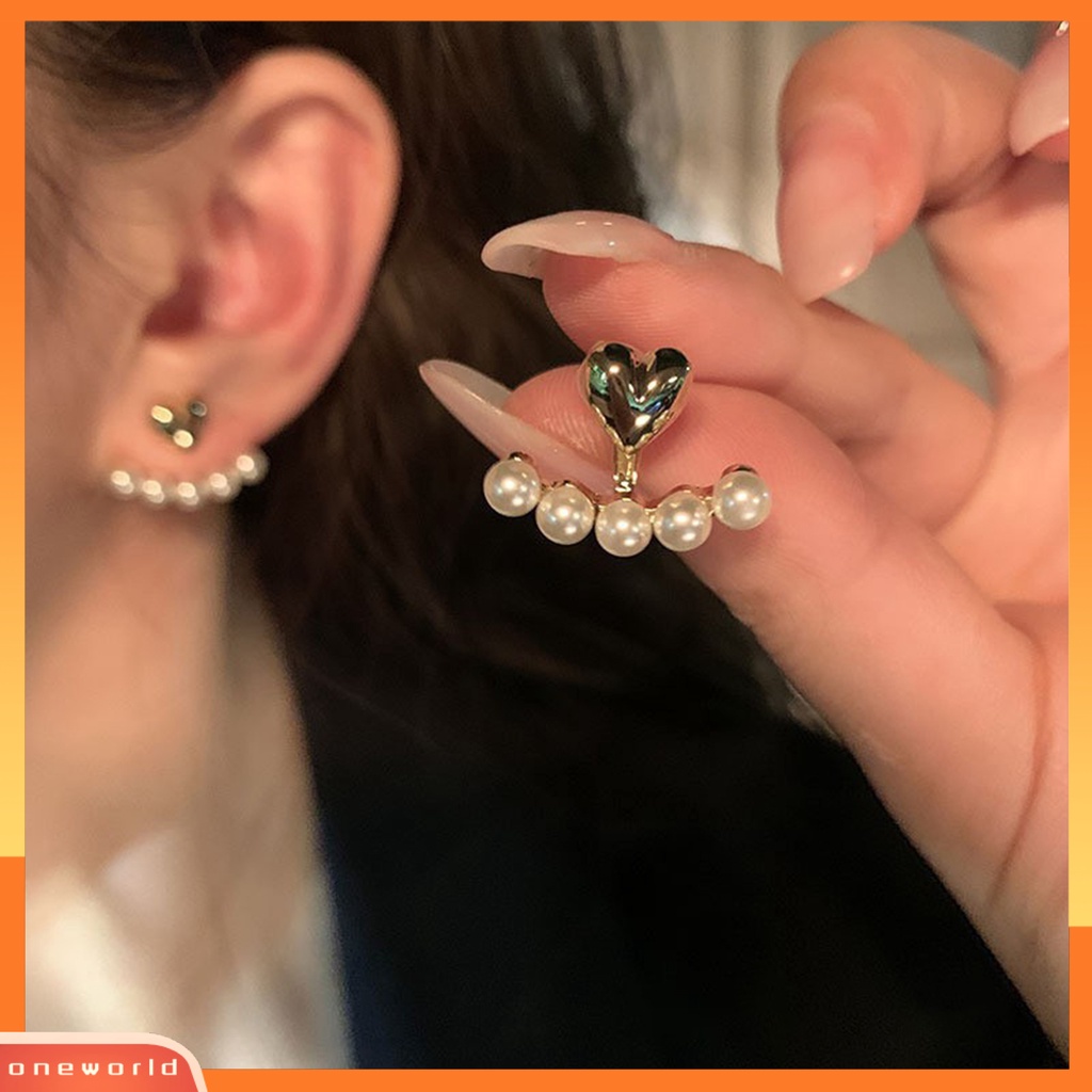 [WOD] 1pasang Anting Pejantan Temperamen Elegan Kilau Terang Hias Semua Pertandingan Perhiasan Hadiah Multi-Wear Fashion Wanita Cinta Hati Mutiara Imitasi Telinga Studs Untuk Pakaian Sehari-Hari