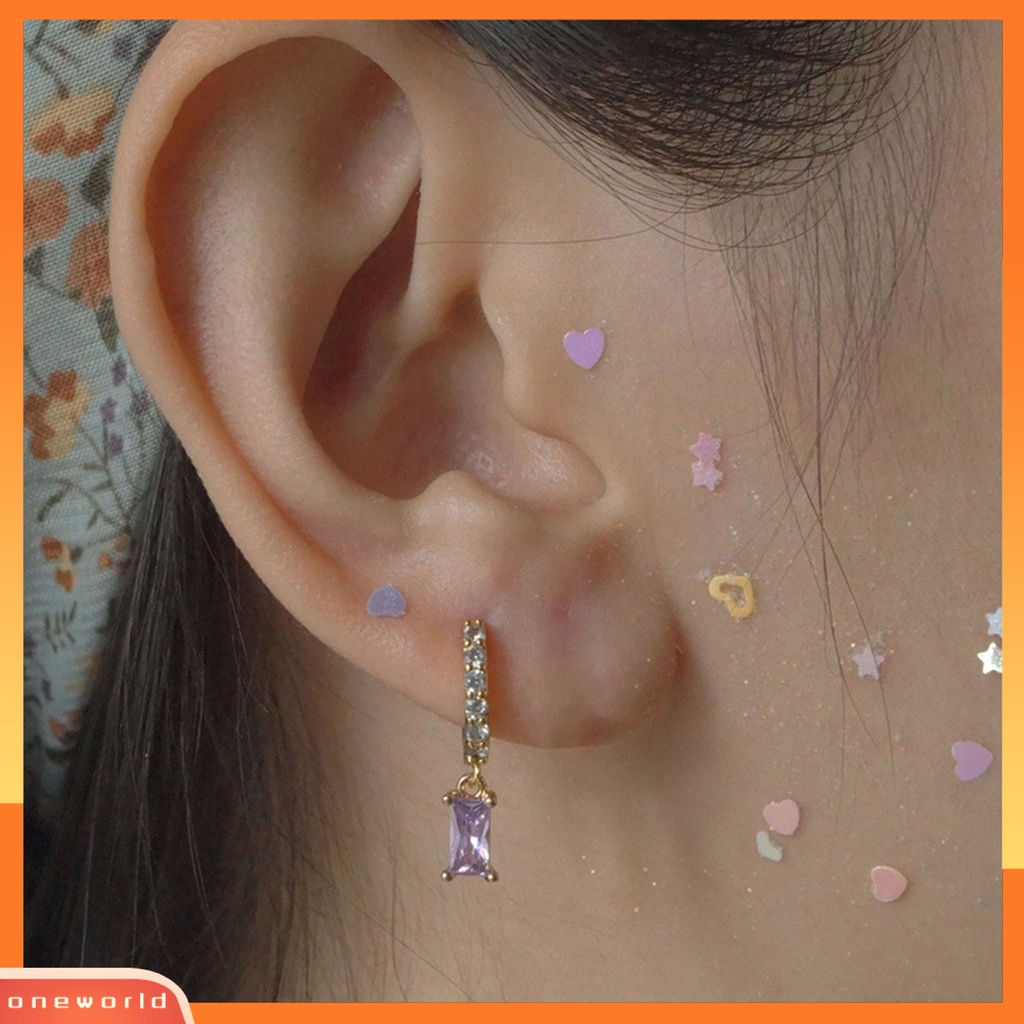 [WOD] 1pasang Anting Hoop Persegi Panjang Cubic Zirconia Perhiasan Anting Geometris Halus Untuk Pacaran