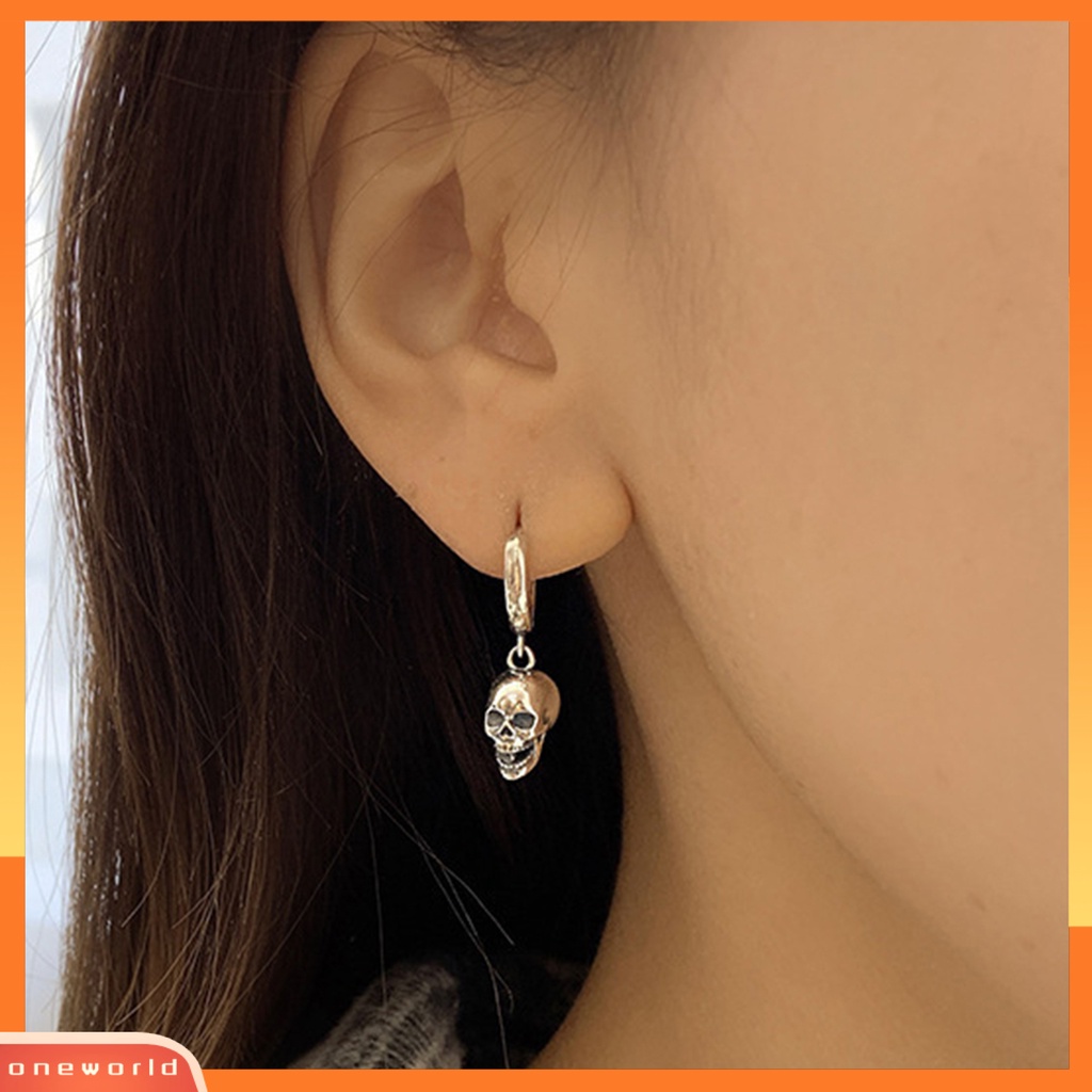 [WOD] 1pasang Drop Earrings Punk Vintage Bright Luster Hias All-match Perhiasan Hadiah Aksesori Wanita Perempuan Bentuk Tengkorak Liontin Anting Untuk Pakaian Sehari-Hari