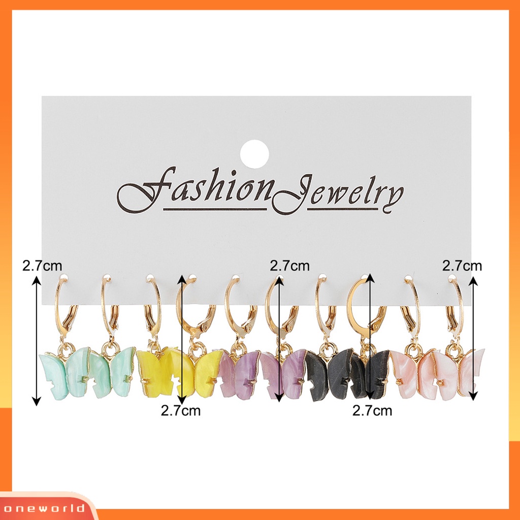 [WOD] 5pasang Anting Menjuntai Warna-Warni Retro Geometris Electroplating All-match Hias Hadiah Wanita Akrilik Butterfly Drop Earrings Fashion Perhiasan Untuk Pacaran