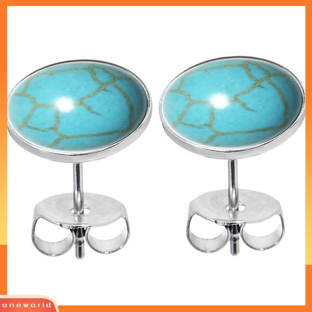 [WOD] Fashion Sederhana Wanita Bulat Besar Imitasi Turquoise Ear Stud Earrings Perhiasan Decor