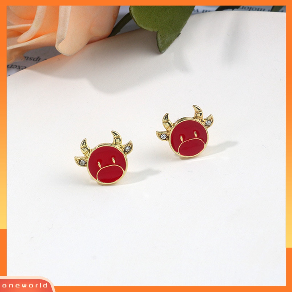 [WOD] Lucu Banteng Anting Kreatif Berlian Imitasi Hewan Telinga Studs Tergantung Perhiasan Hadiah