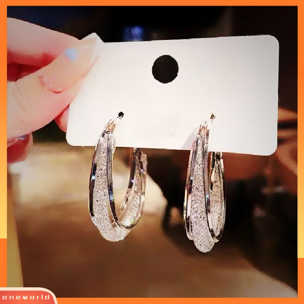 [WOD] 1pasang Anting Hoop High-end Warna Kontras Mengkilap Lingkaran Bulat Menjuntai Anting-Anting Perhiasan Harian