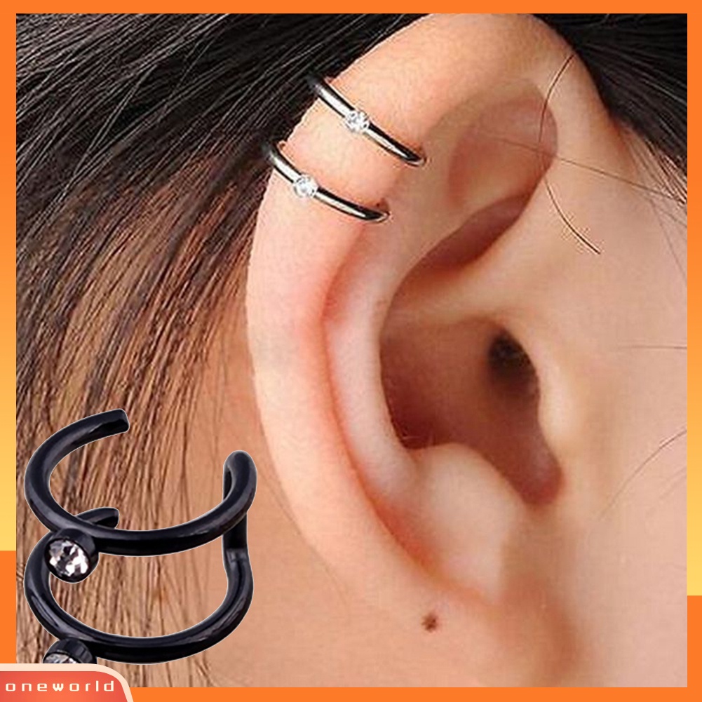 [WOD] 1pc Wanita Berlian Imitasi Hias Helix Tulang Rawan Telinga Manset Tanpa Tindik Klip On Earring