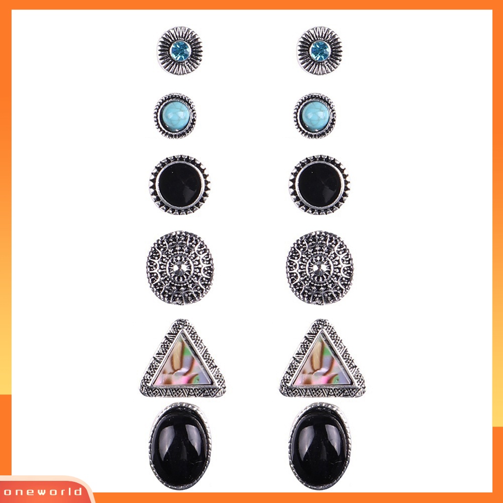 [WOD] 6pasang Set Anting Vintage Bohemian Geometris Berlian Imitasi Turquoise Untuk Wanita