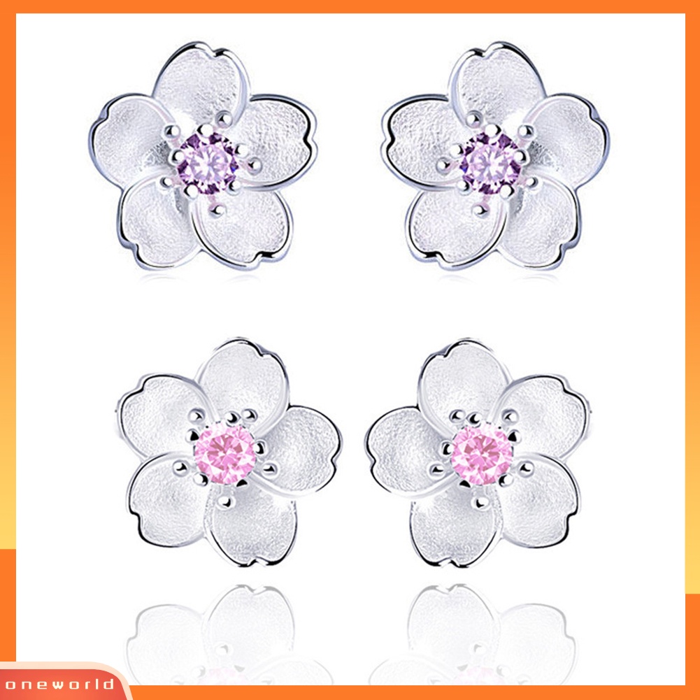 [WOD] Bunga Sakura Flower Stud Earrings Wanita Elegan Perhiasan Perjamuan Pesta Hadiah