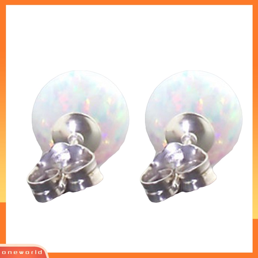 [WOD] Fashion Ladies Bulat Imitasi Opal Ear Stud Earrings Piercing Perhiasan Hadiah