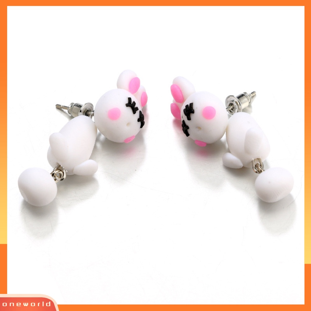 [WOD] Wanita Indah Kartun Hewan Domba Kelinci Polymer Clay Menjuntai Anting Perhiasan