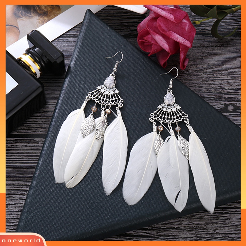 [WOD] 1pasang Anting Lady Bulu Sintetis Bohemia Kreatif Jumbai Menjuntai Anting Prom Jewelry