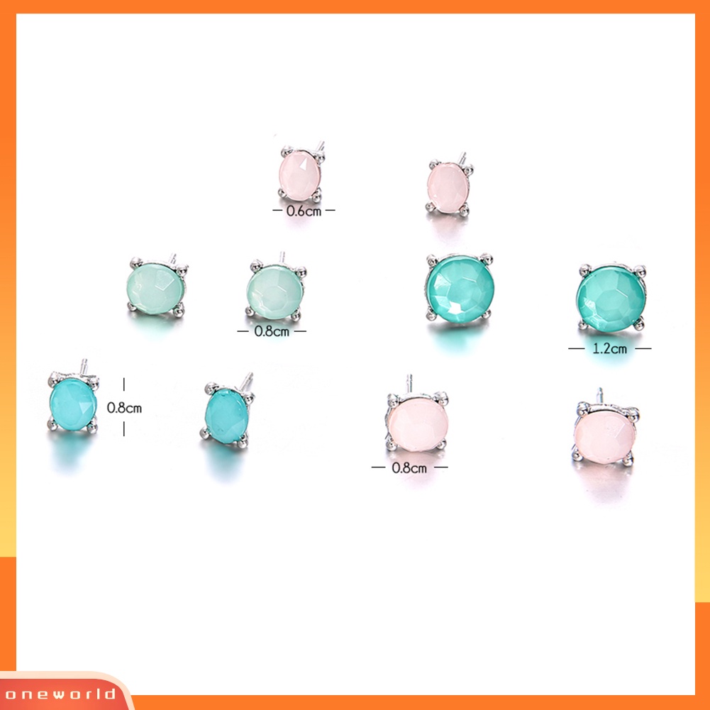 [WOD] 5pasang Geometris Zirkon Hias Telinga Studs Set Gadis Club Tanggal Belanja Anting-Anting