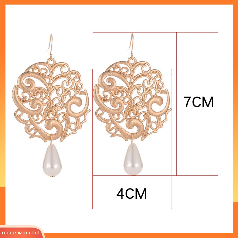 [WOD] Berlebihan Geometris Tetesan Air Anting Mutiara Imitasi Berongga Wanita Perhiasan Hadiah