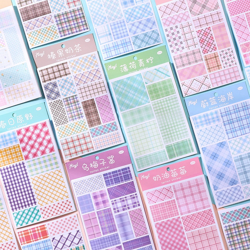 4lembar INS Kotak-Kotak Stripes Series Stiker Hias DIY Bahan Washi Stickers