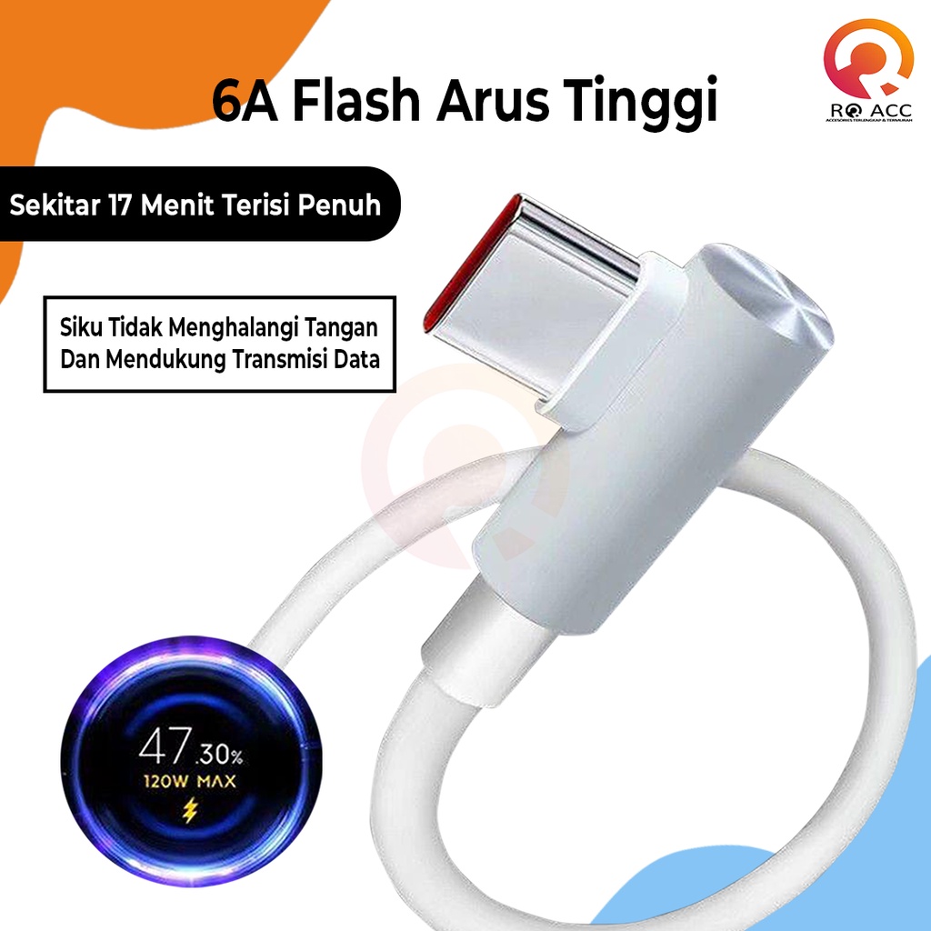 [RO ACC] ELBOW KABEL DATA CHARGER XIAOMI 6A 120W TYPE C TURBO FAST CHARGING ORIGINAL