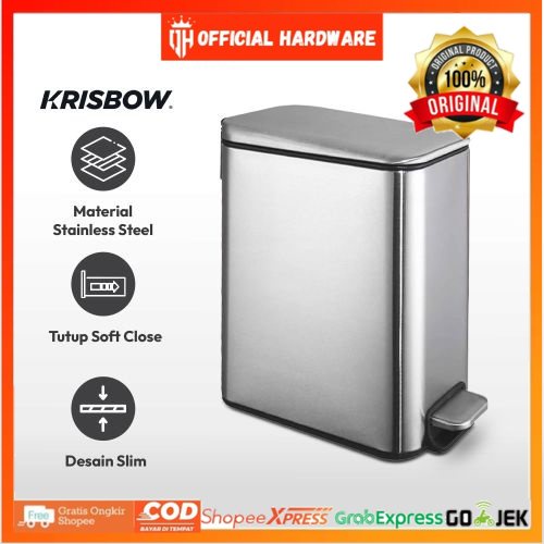 Krisbow 5 Ltr Tempat Sampah Stainless Slim Soft Close/Tempat sampah 5 liter/tempat sampah krisbow