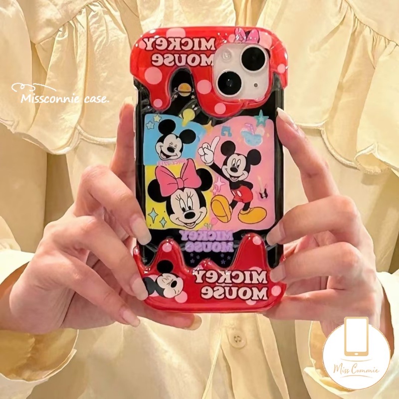 IPHONE Couple Casing Ponsel Kartun Lucu Mickey Minnie Mouse Kompatibel Untuk Iphone11Xr 7Plus 8Plus 7 8 Plus 11 14 13 12 Pro Max X XS Max Kreatif Permen 3D Es Krim Shockproof Soft Cover