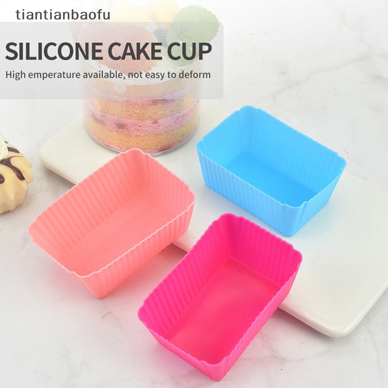 [tiantianbaofu] 6 Pcs Silikon Persegi Panjang Cetakan Kue Muffin Lembut Cupcake Liner Bake Cup Mold Butik