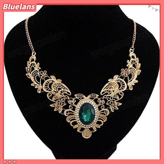 [BLS] Baru Wanita Pesta Mewah Berongga Keluar Bunga Oval Berlian Imitasi Statement Bib Kalung