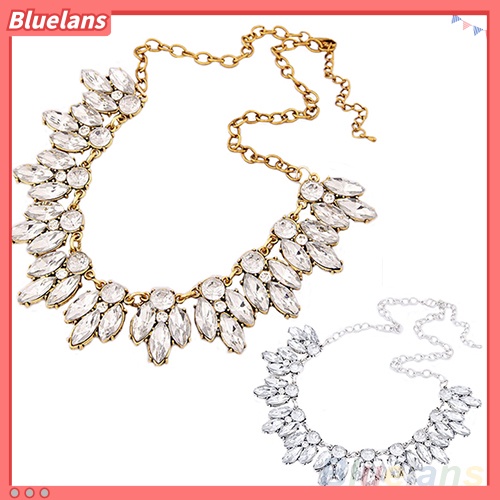 [BLS] Mewah Wanita Berlian Imitasi Mengkilap Hias Liontin Bib Kalung Rantai Pesta Perhiasan
