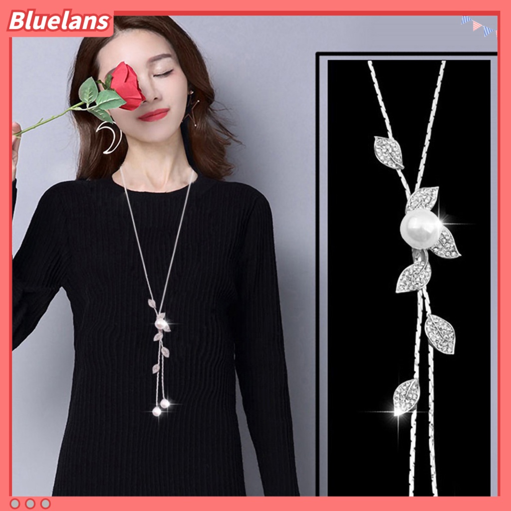 [BLS] Kalung Mutiara Imitasi Rumbai Daun Liontin Aksesoris Indah Sweater Rantai Perhiasan Hadiah Untuk Wanita