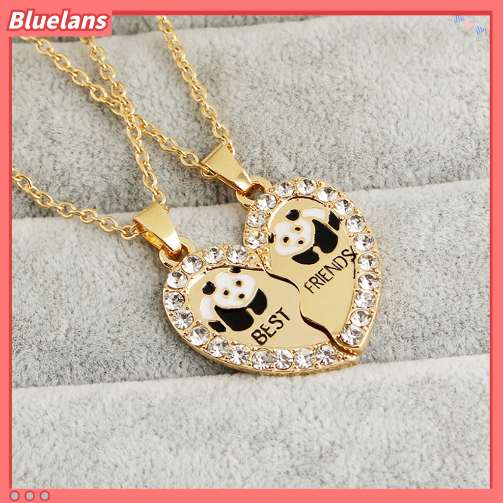[BLS] 2 Pcs Bersinar Hias Berlian Imitasi Persahabatan Kalung Hadiah Sahabat Panda Hati Liontin Kalung Perhiasan Aksesori