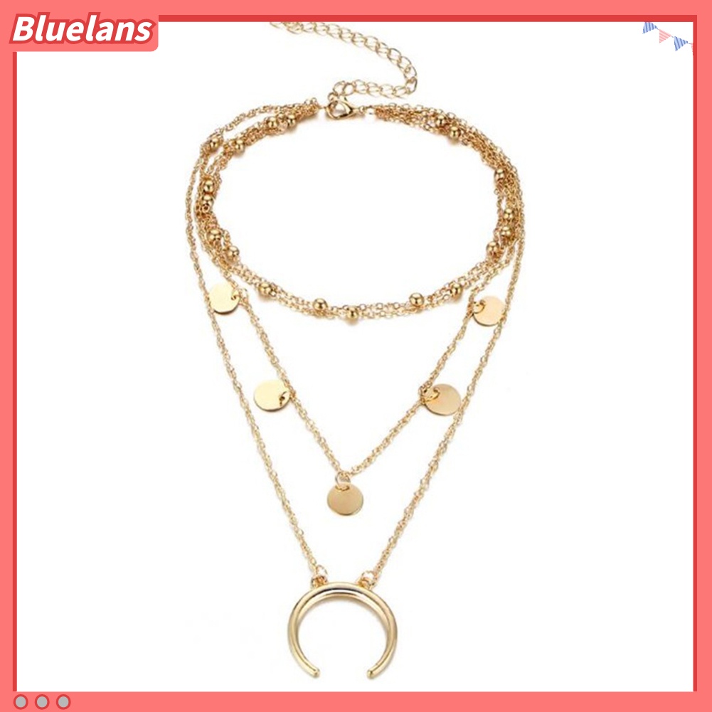 [BLS] Boho Wanita Choker Bulan Liontin Manik-Manik Multi Lapisan Kalung Fashion Perhiasan