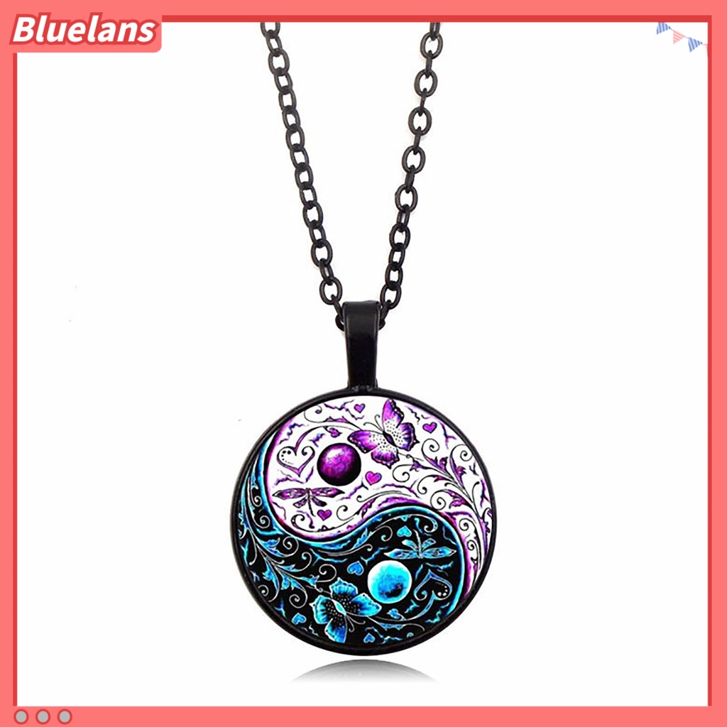 [BLS] Tai Chi Liontin Unisex Kalung Gaya China Fashion Jewelry Kalung Sweater Motif Kupu-Kupu Dua Warna Untuk Halloween