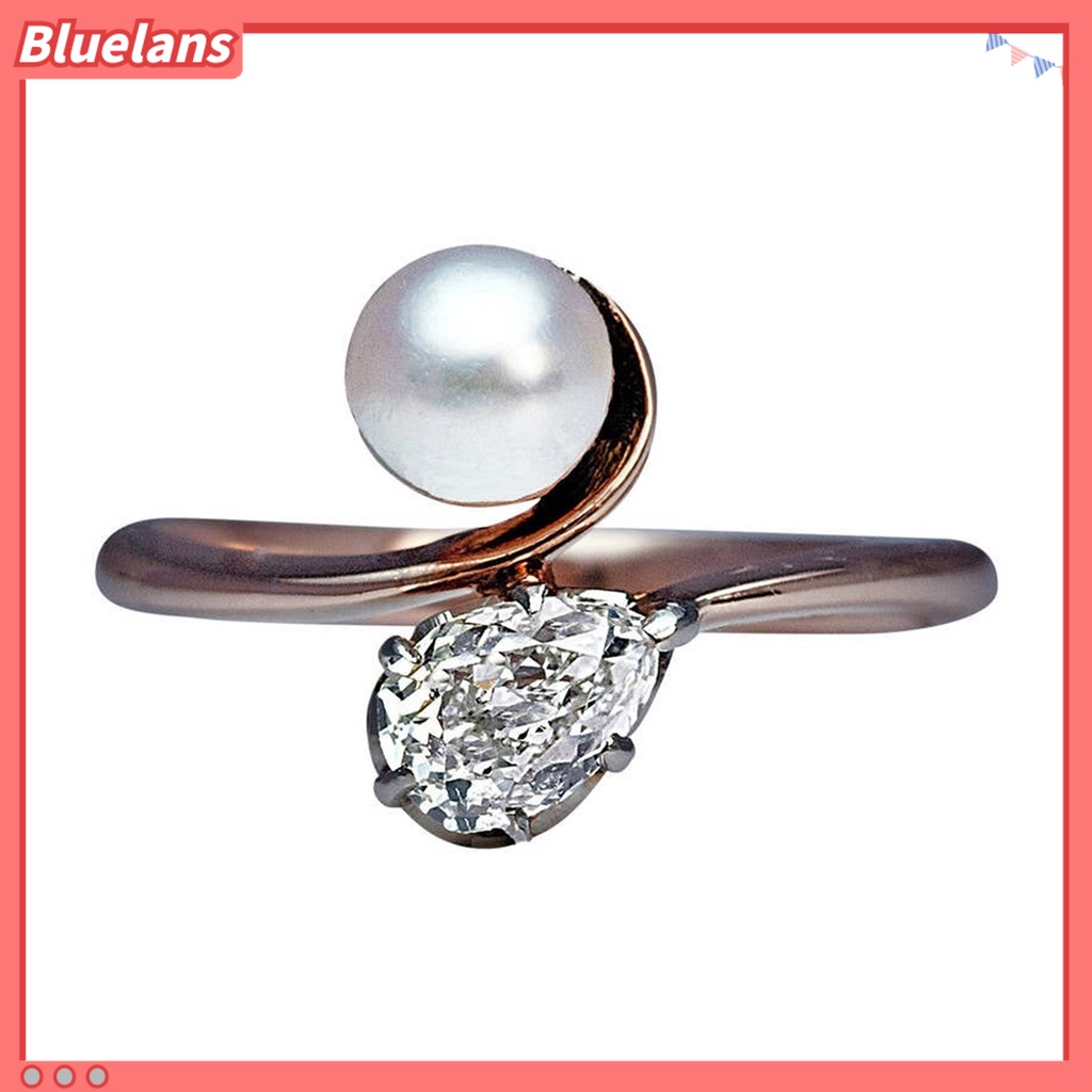 [BLS] Menawan Kulit-Menyentuh Cincin Lady Tembaga Mutiara Imitasi Cubic Zirconia Finger Band Perhiasan Aksesori