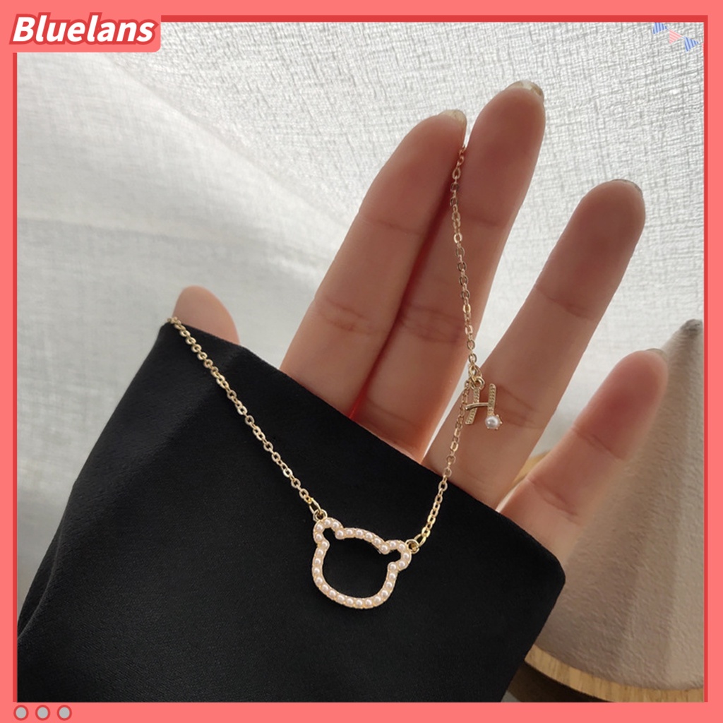 [BLS] Wanita Kalung Bentuk Beruang H Huruf Perhiasan Kartun Mutiara Imitasi Kalung Aksesoris Fashion