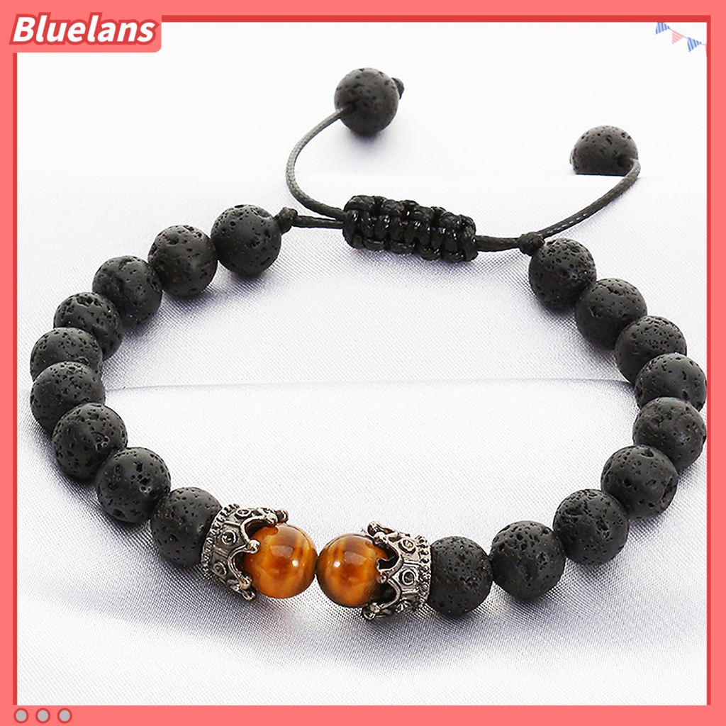 [BLS] Adjustable Permukaan Halus Pria Gelang Batu Mahkota Pesona Braided Wristband Perhiasan Aksesori