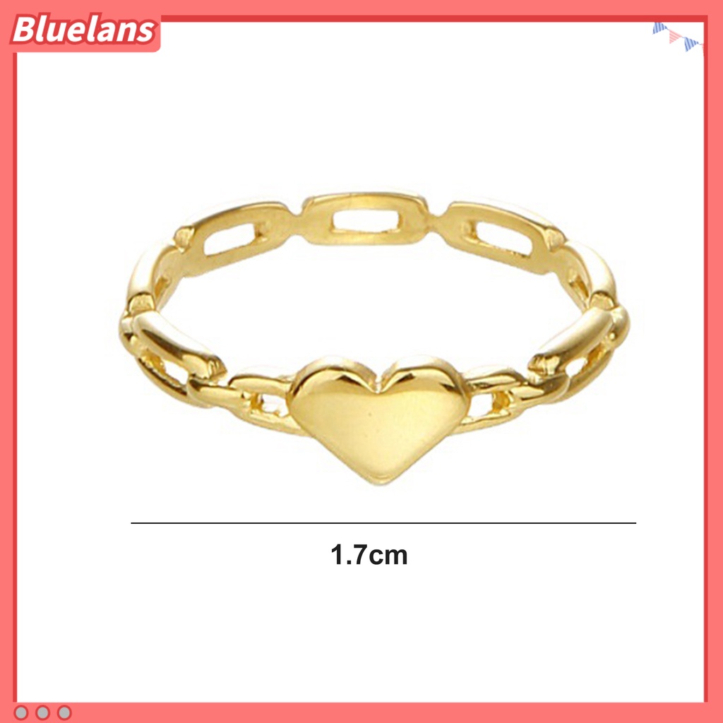 [BLS] Wanita Cincin Golden Hollow Link Rantai Temperamen Elegan Hadiah Hypoallergenic Cinta Kecil Hati Jari Cincin Fashion Perhiasan