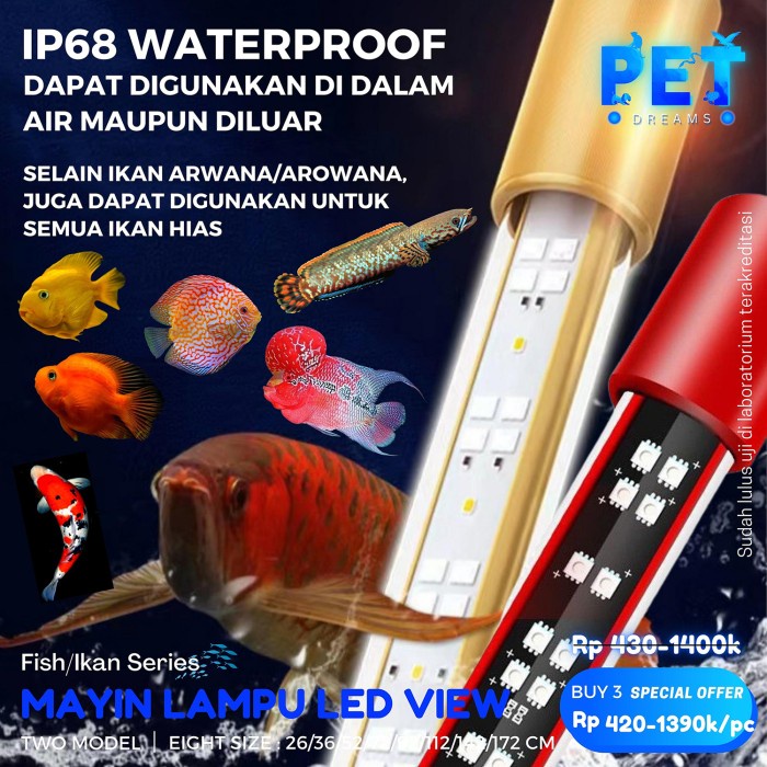 LAMPU MAYIN LED VIEW/ PLUS (DAY &amp; NIGHT) AQUARIUM IKAN ARWANA KOI KOKI