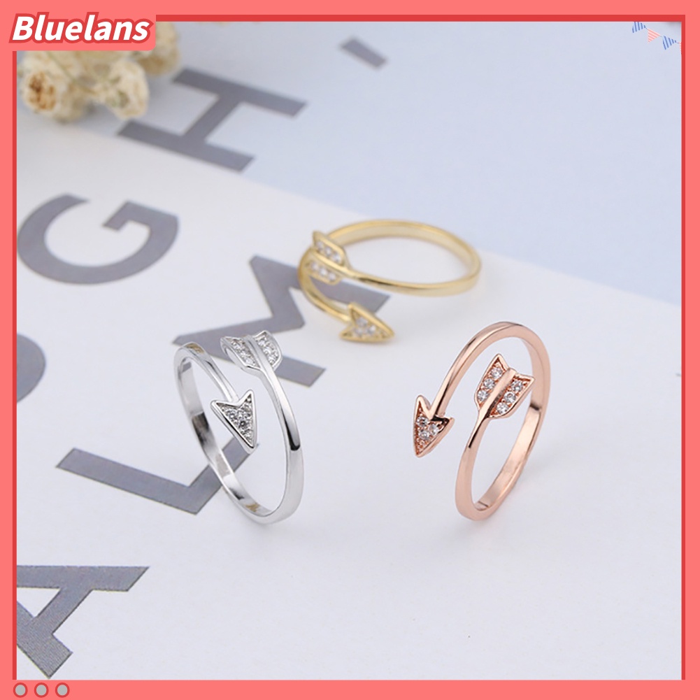 [BLS] Unisex Berlian Imitasi Panah Perhiasan Pesta Club Terbuka Cincin Adjustable Pasangan Aksesori