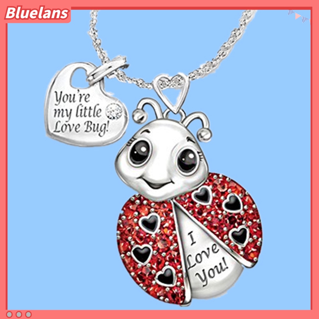 [BLS] Wanita Berlian Imitasi Hias Ladybug Hati Huruf Liontin Rantai Kalung Perhiasan Hadiah