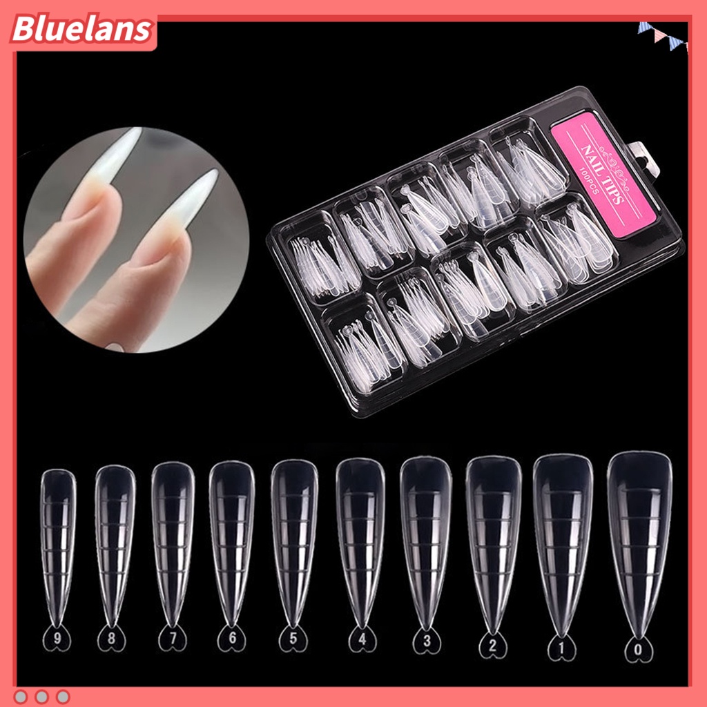 [BLM] 100pcs /Set Tips Kuku Palsu Permukaan Halus Kuku Memanjang Cakupan Penuh Kuku Panjang Tips Ekstensi Jari Palsu Untuk Kecantikan