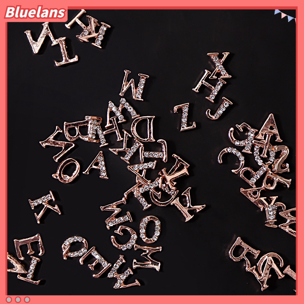 [BLM] 10pcs Alfabet Nail Art Tiga Dimensi Bersinar Melubangi DIY Alloy Nail Golden 26alpabet Huruf Berlian Imitasi Untuk Salon Kuku