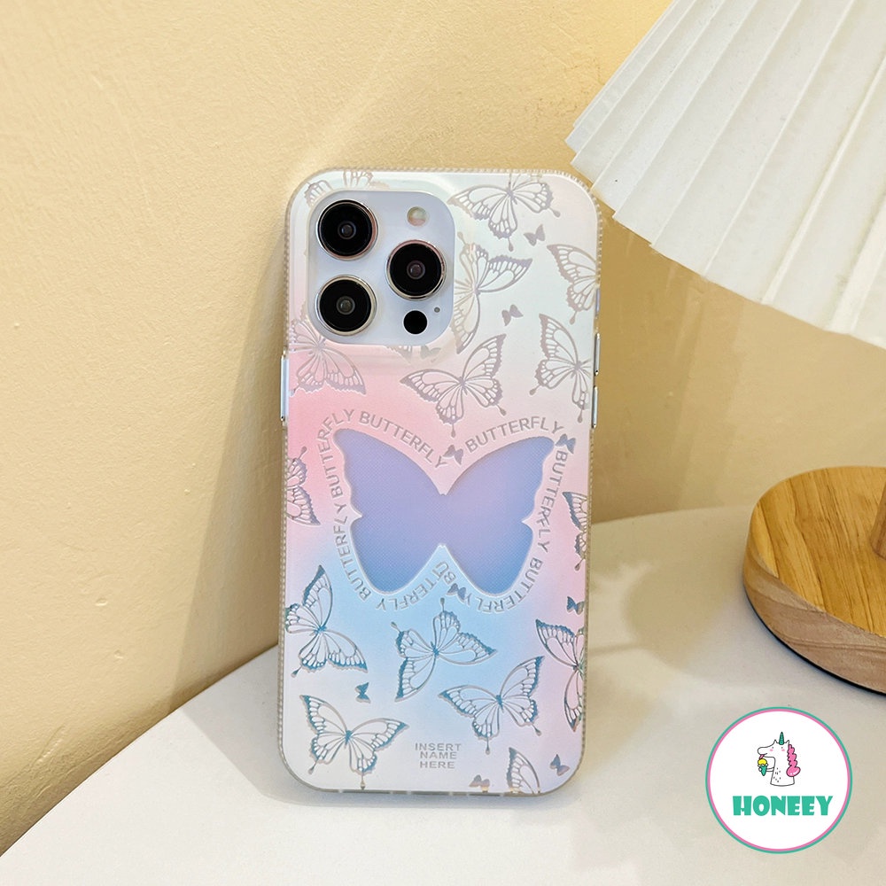 IPHONE Lucu Korea Retro Laser Gradual Change Butterfly Phone Case Untuk Iphone14 13 12 Pro Max Case Untuk Iphone11Cantik Shockproof Back Cover