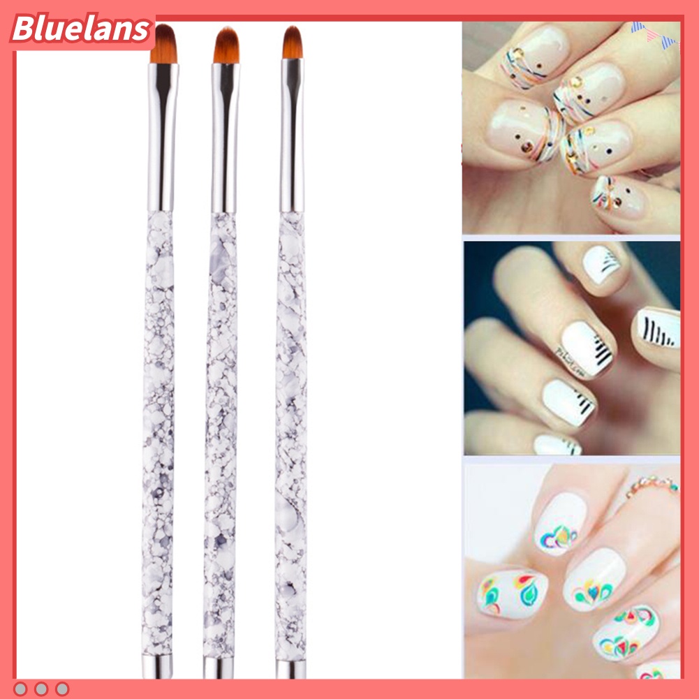 [BLM] 3pcs Marble Round Top Cleaning Nail Art Brush Akrilik UV Gel Bunga Lukisan Pen