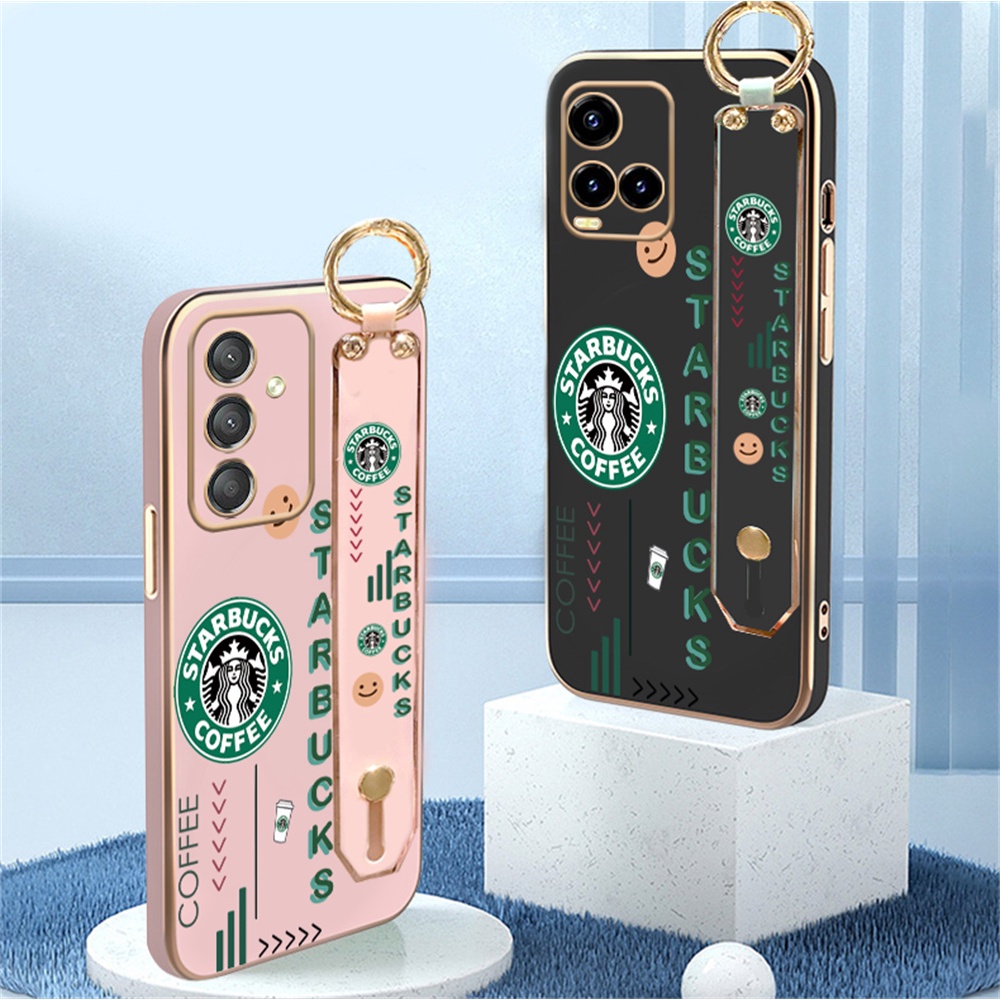 Luxury Case OPPO Reno 8T 4G A78 A55 A96 A76 A13S A12e A31 A52 A92 A5 A9 2020 A83 A1K A94 F11 A37 Reno6 5F 4F Starbucks Stand Holder Lipat Plating Fashion Karet Soft Cover