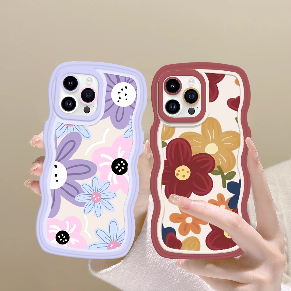 Redmi Note12 Redmi A1 A2 10 10C 10A 9A 9C 9T Note 11 11S 10 5G 10S 9 9S 8 Pro Xiaomi Poco M5S M3 X3 Pro NFC Lukisan Minyak Bunga Wave Edge TPU Phone Case Binteacase