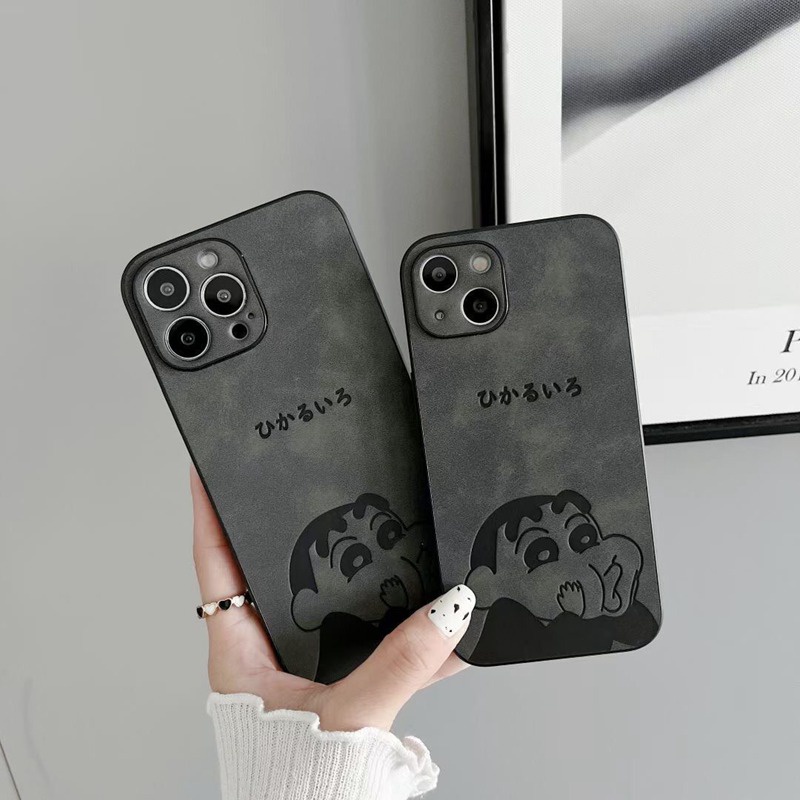 Kulit Vintage Feeling Cool Hard Leather Phone Case Iphone 7 8 14 Plus Iphone X Xr Xs 11 12 13 14 Pro Max Iphone Ftd Model Fashion Pria Bumper Crayon Shin-chan Tahan Guncangan