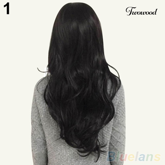 Twowood Fashion Wanita Cosplay Panjang Keriting Bergelombang Rambut Sintetis Full Wig Kostum Pesta
