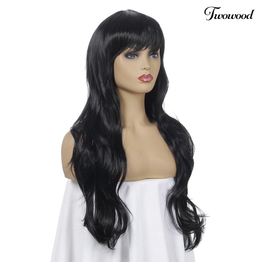 Twowood 70cm Wanita Panjang Bergelombang Poni Rambut Sintetis Wig Anime Cosplay Pesta Sopak